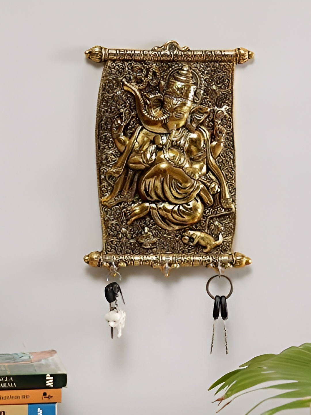 

Kridaykraft Gold-Toned Textured Metal 3 Hooks Key Holder