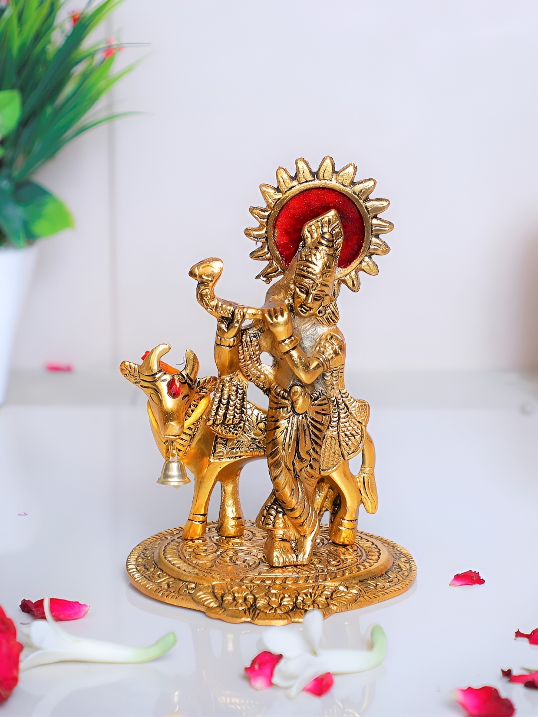 

Kridaykraft Gold Toned Lord Krishna Religious Idol Showpiece