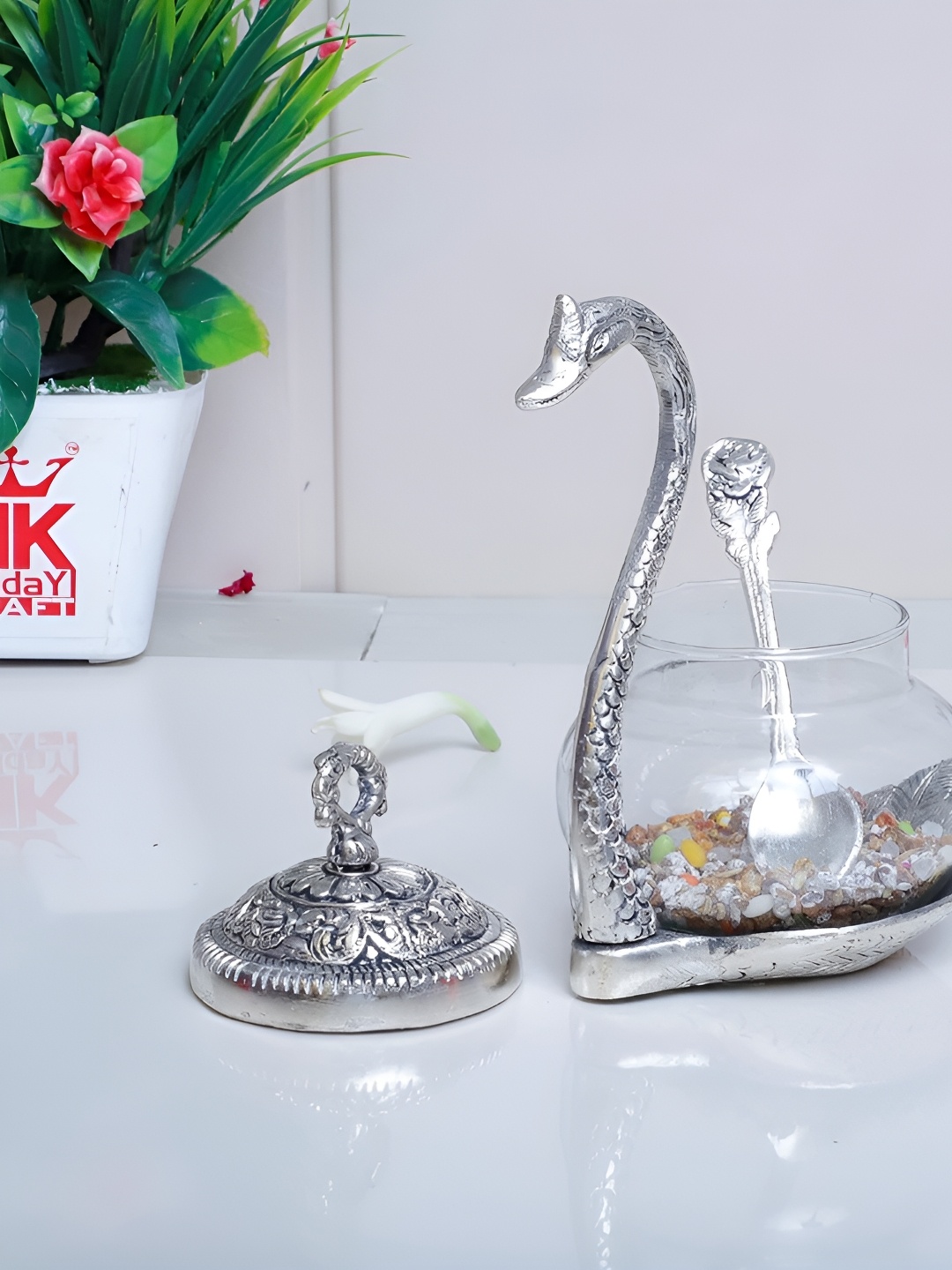 

Kridaykraft Silver-Toned Metal Small Birds and Animals Showpiece