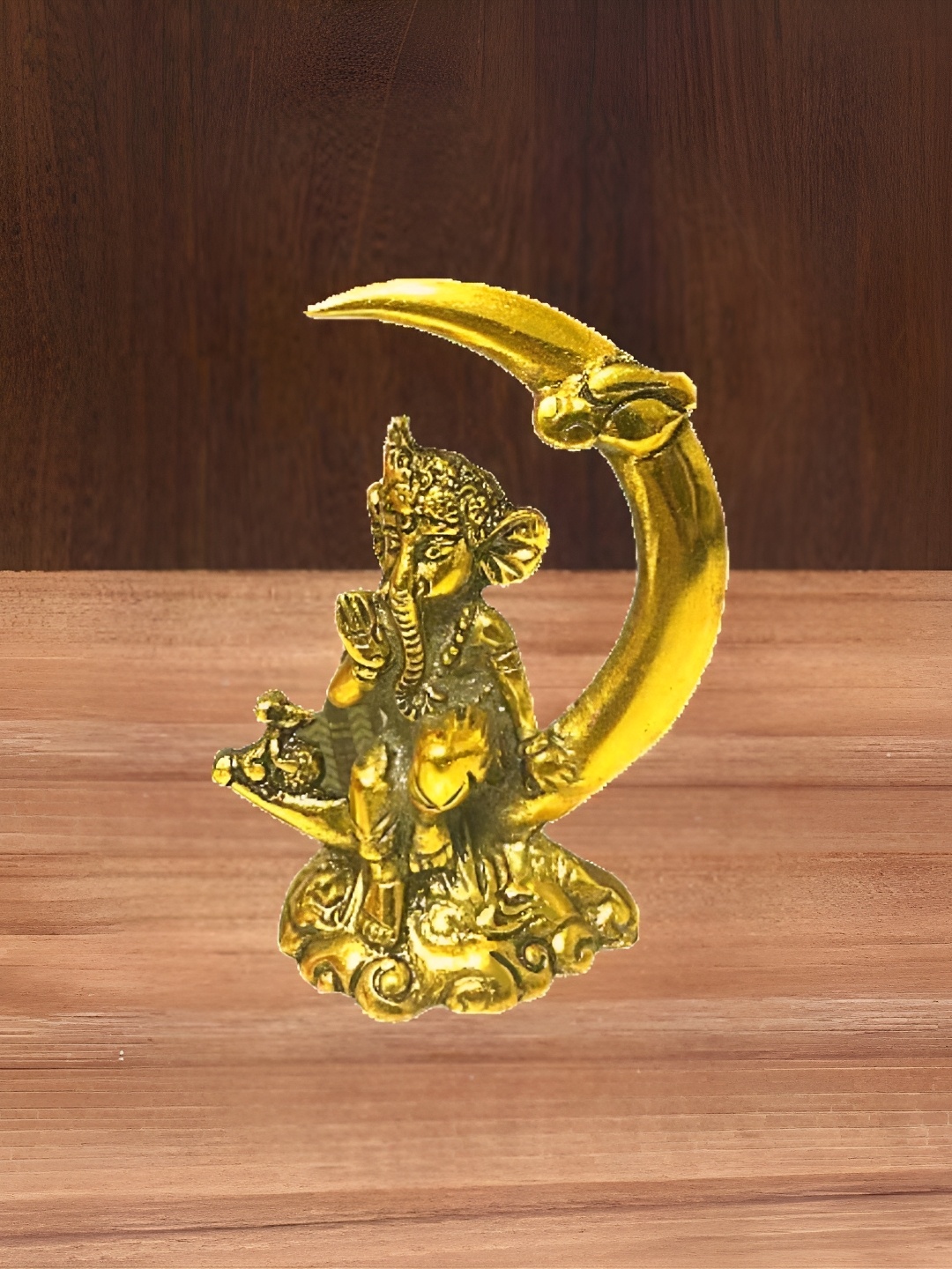 

Kridaykraft Gold Toned Lord Ganesha on Half Moon Religious Idol Showpiece