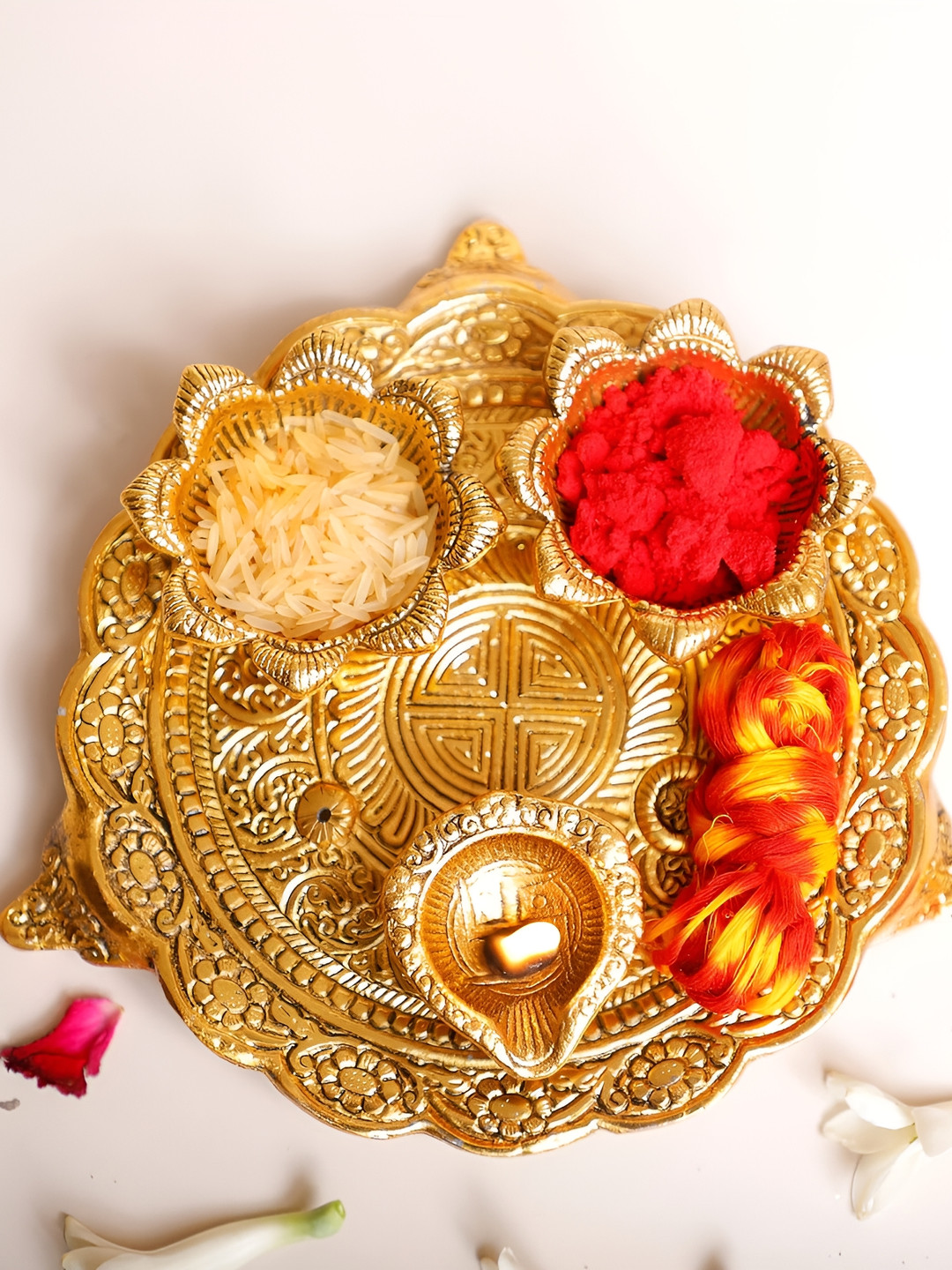 

Kridaykraft Gold-Toned Pooja Thali Showpiece
