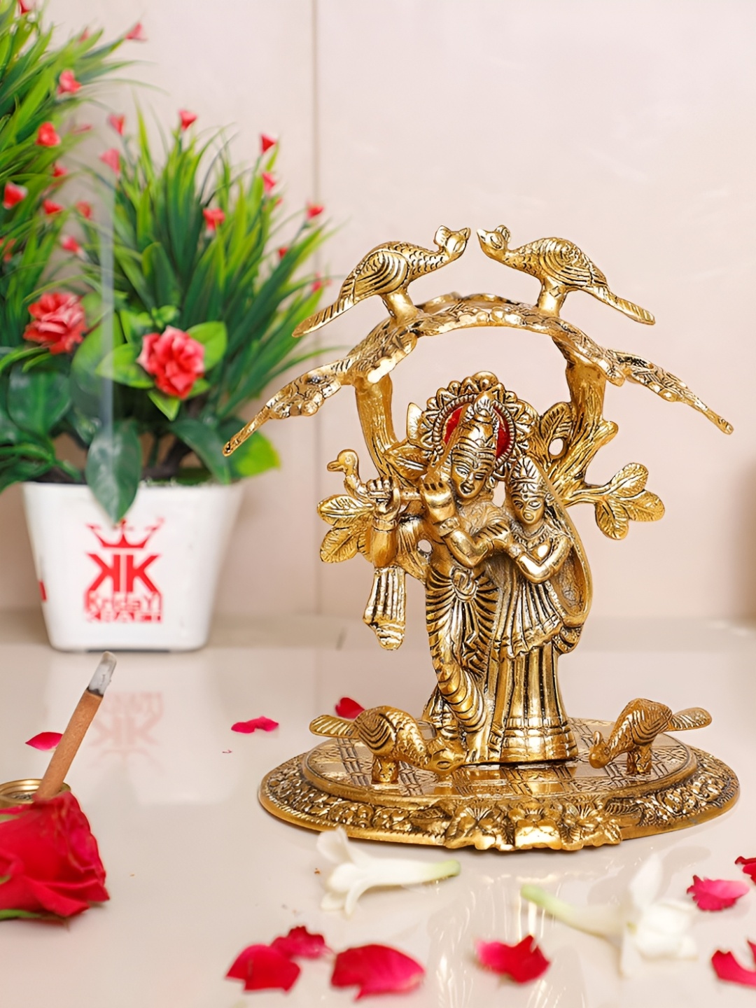 

Kridaykraft Gold Toned Radha Krishna Religious Idol Showpiece