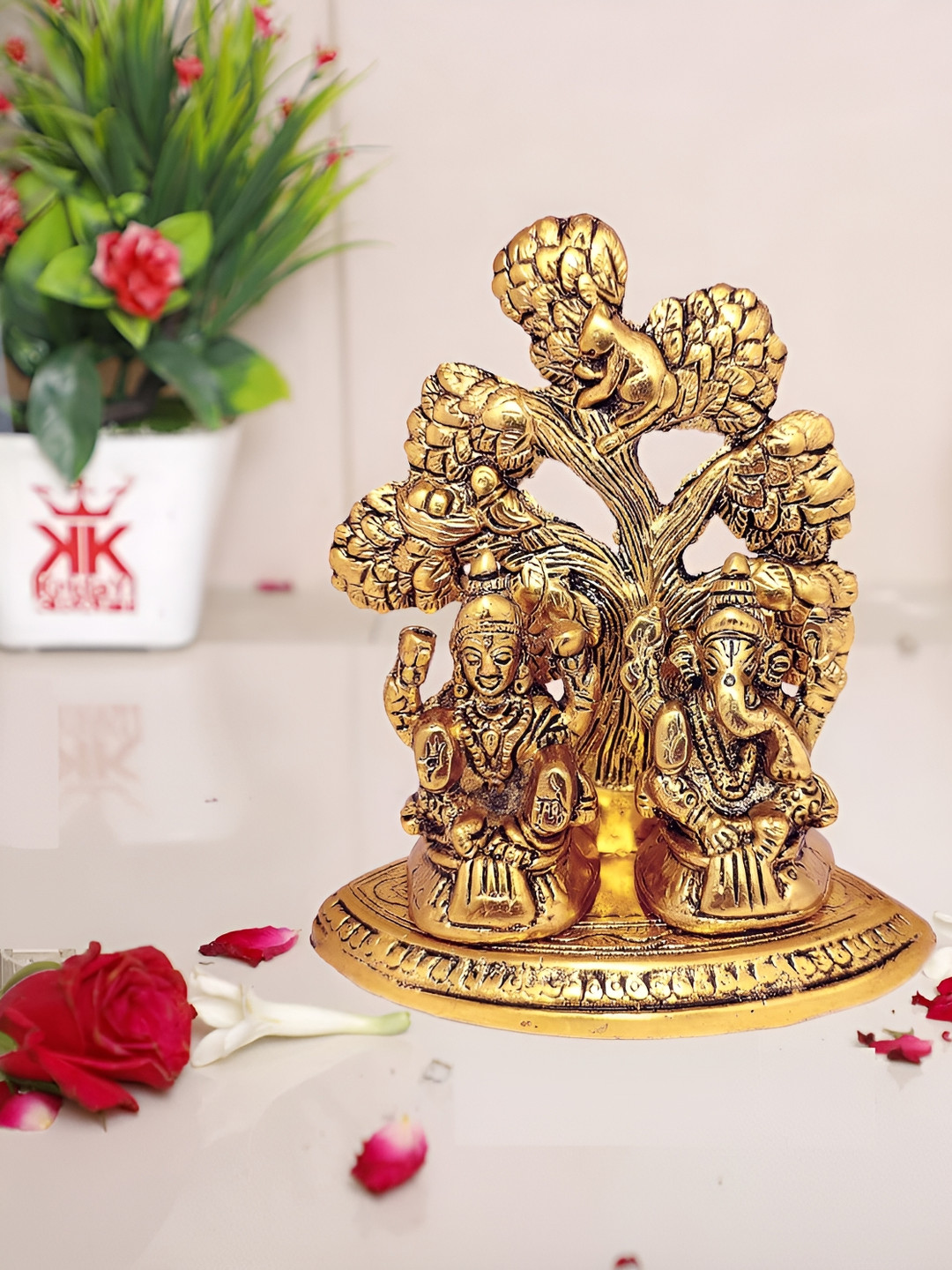 

Kridaykraft Gold Toned Laxmi Ganesha Religious Idol Showpiece