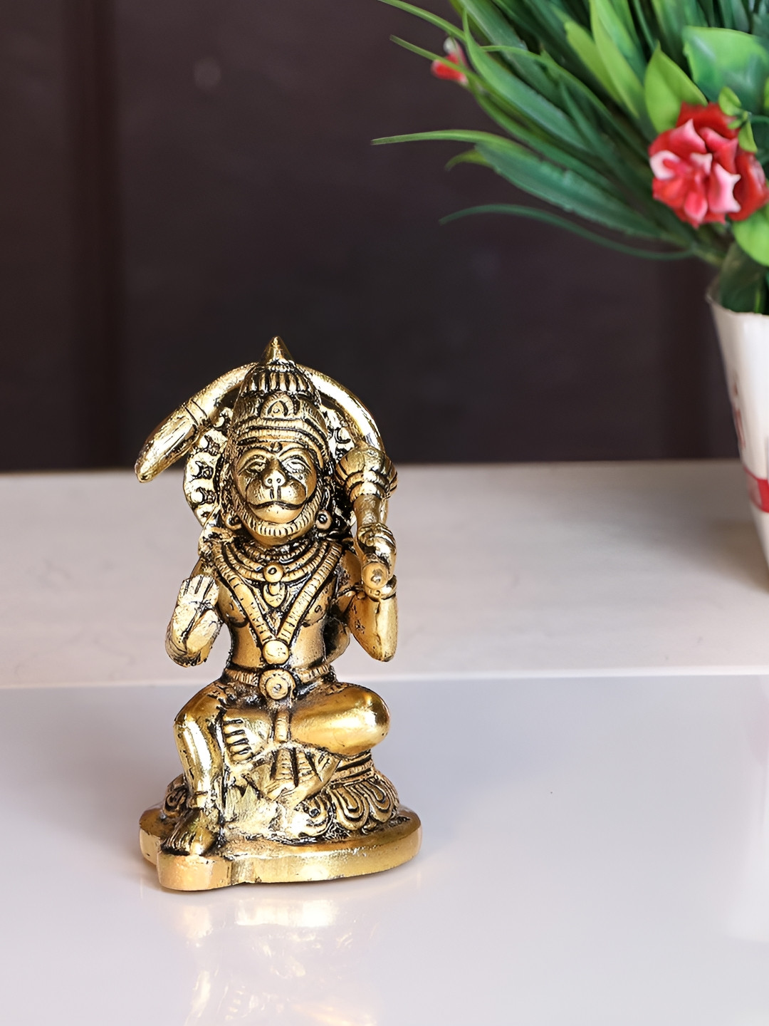 

Kridaykraft Gold-Toned Metal Small Hanuman Idol Showpiece