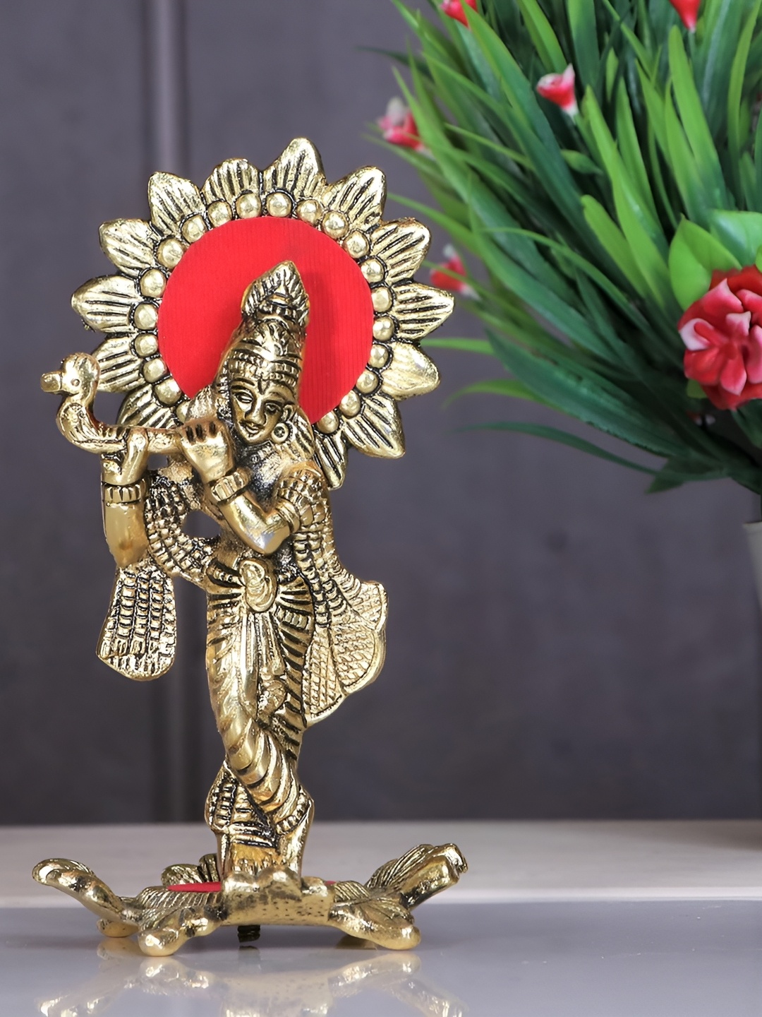 

Kridaykraft Gold Toned & Red Metal Religious Idol Showpiece