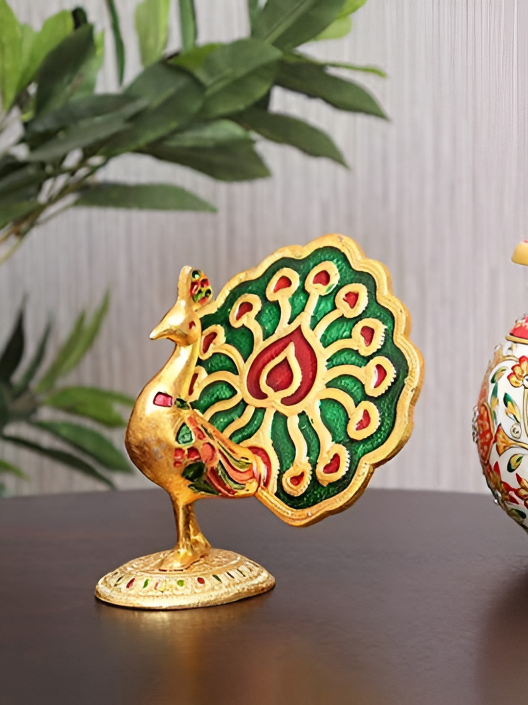 

Kridaykraft Gold-Toned & Red Metal Small Peacock Showpiece