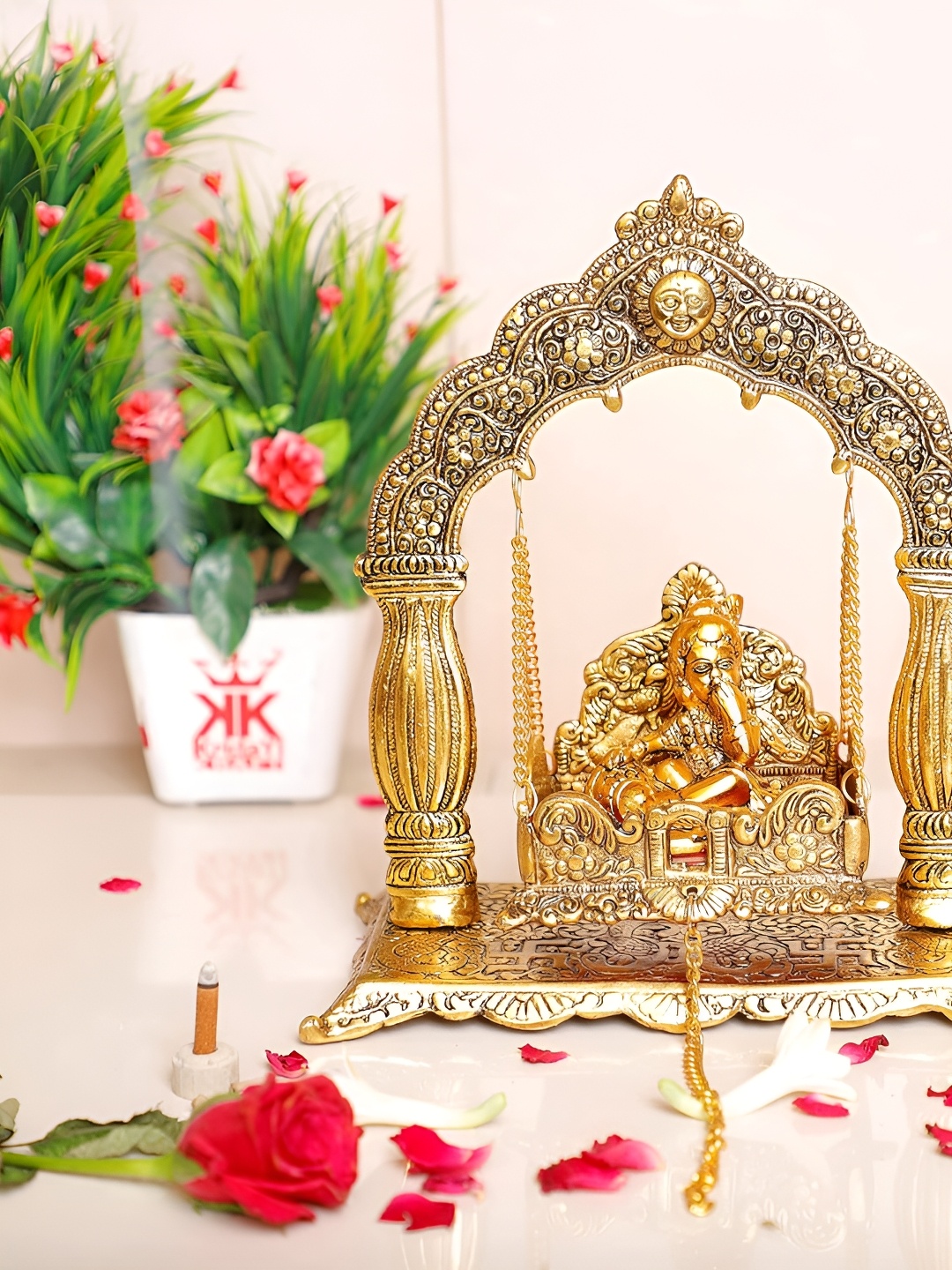 

Kridaykraft Gold Toned Metal Religious Idol Showpiece
