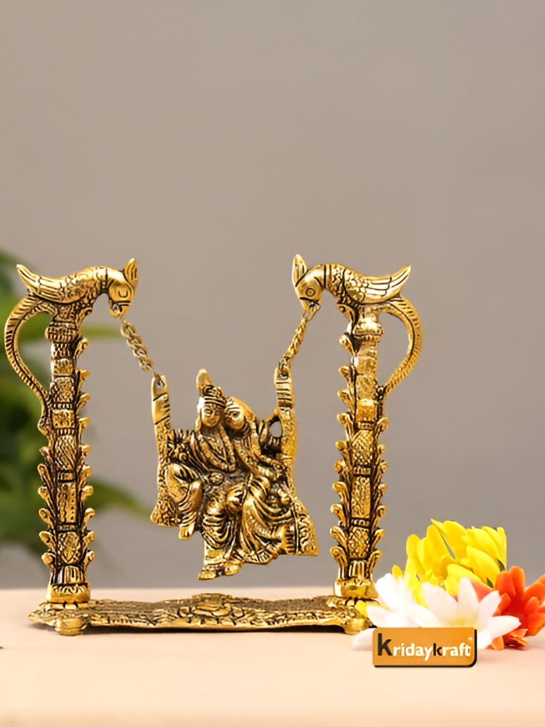 

Kridaykraft Gold Toned Radha Krishna Jhula Religious Idol Showpiece