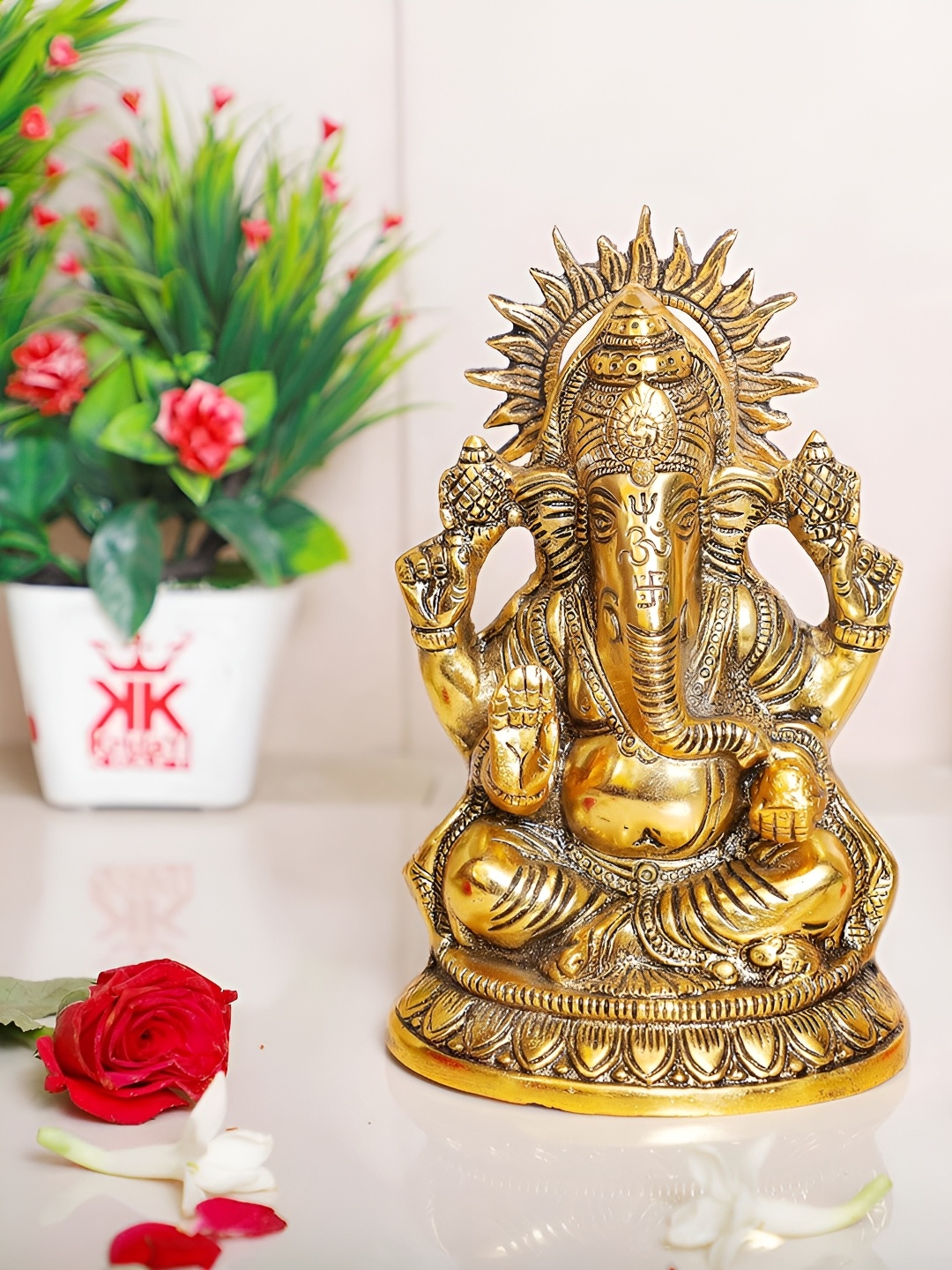 

Kridaykraft Gold Toned Lord Ganesha Religious Idol Showpiece