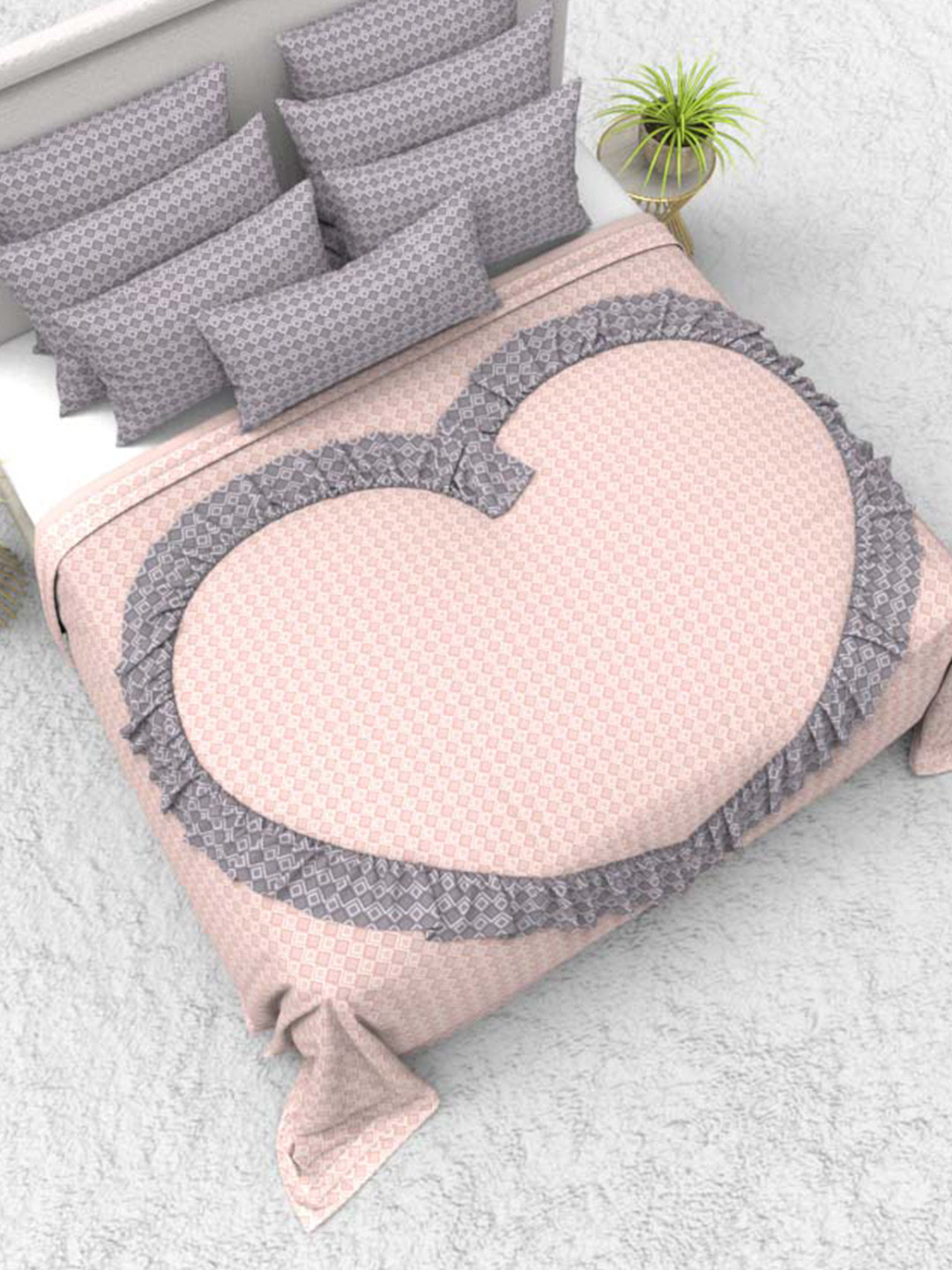 

THE WHITE MOSS Pink & Grey 150 GSM Queen Bedsheet Set