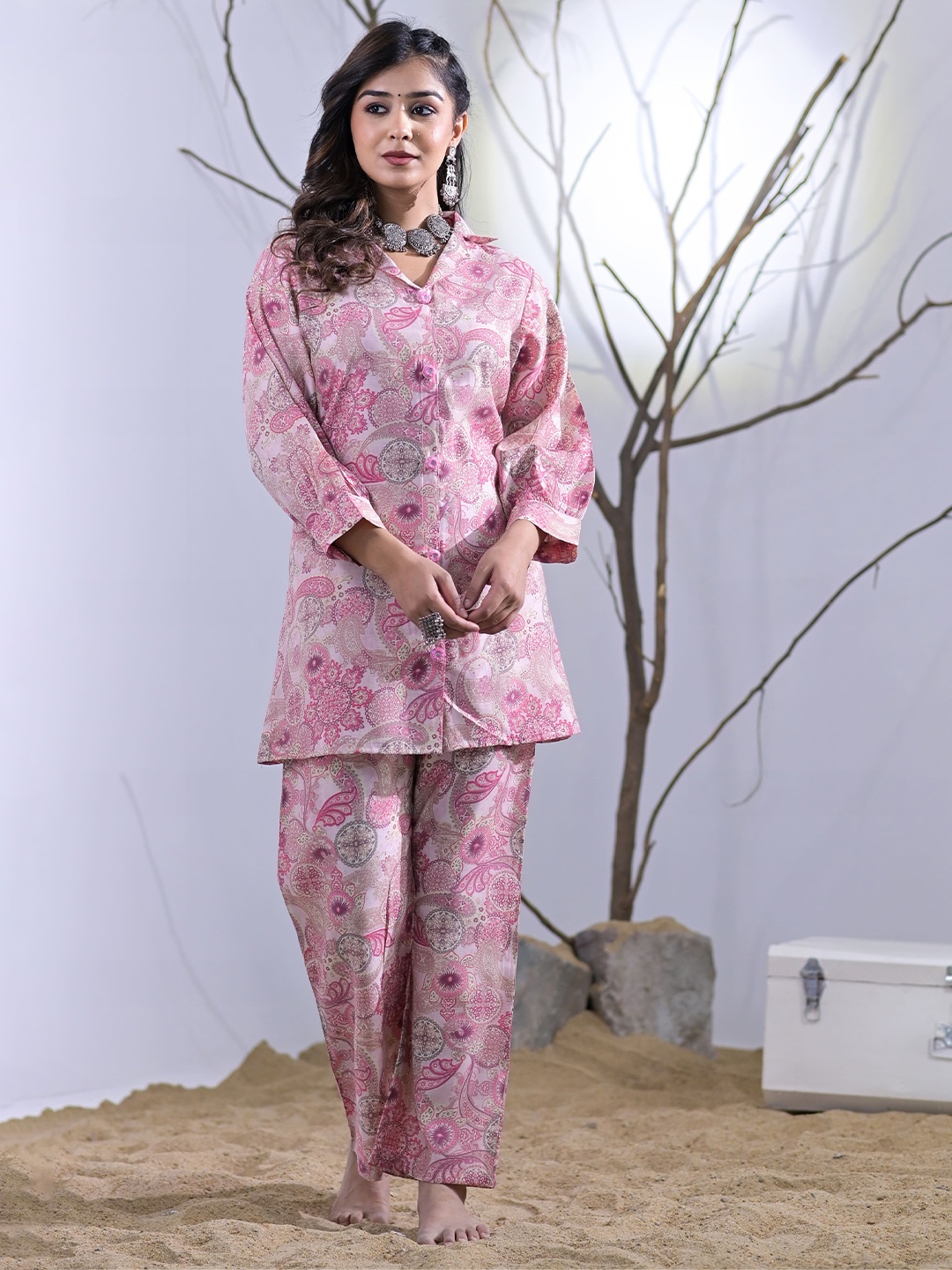 

Advya Printed Tunic & Trousers Co-Ords Set, Pink