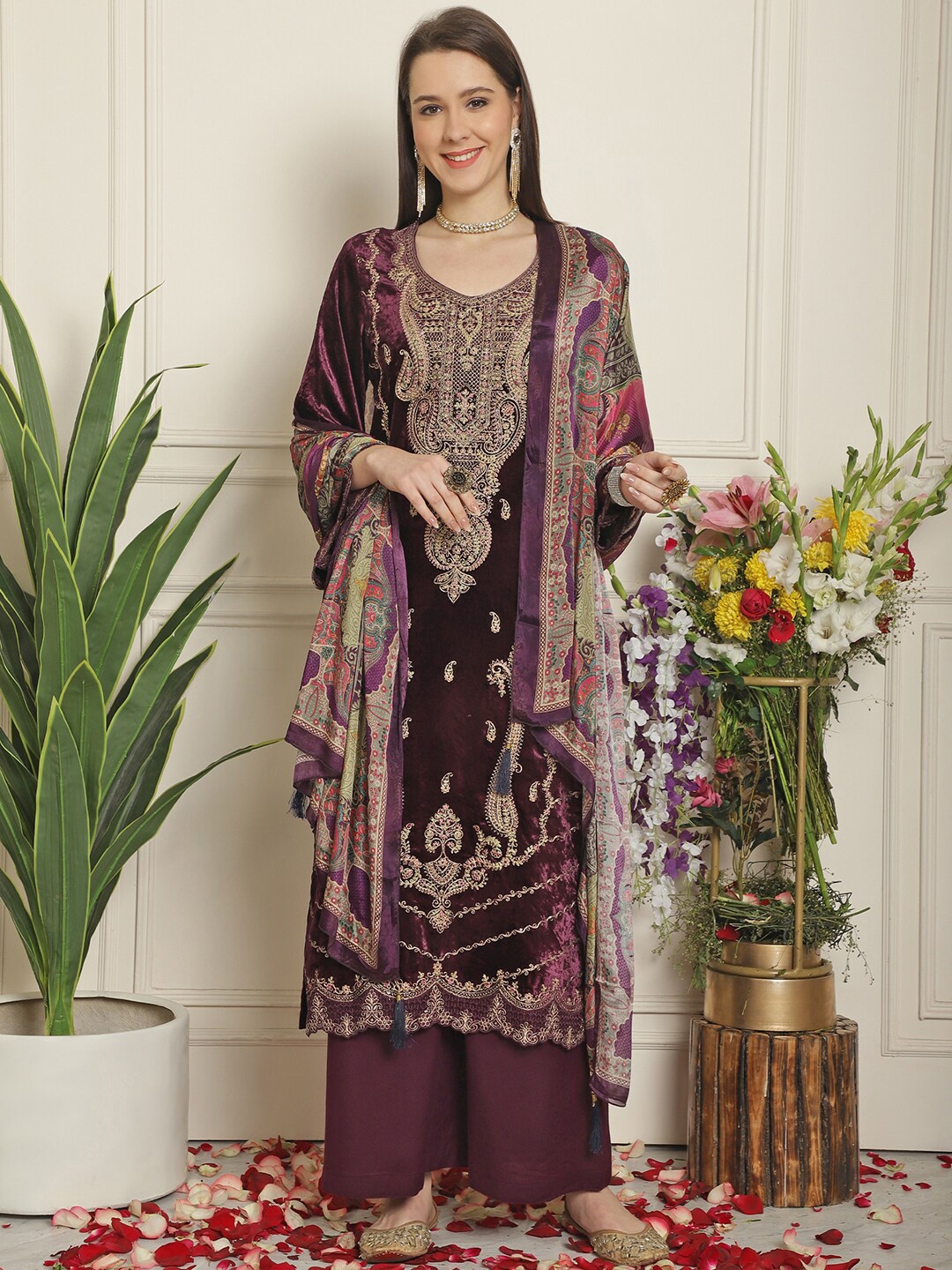 

Stylee LIFESTYLE Ethnic Embroidered Unstitched Dress Material, Purple