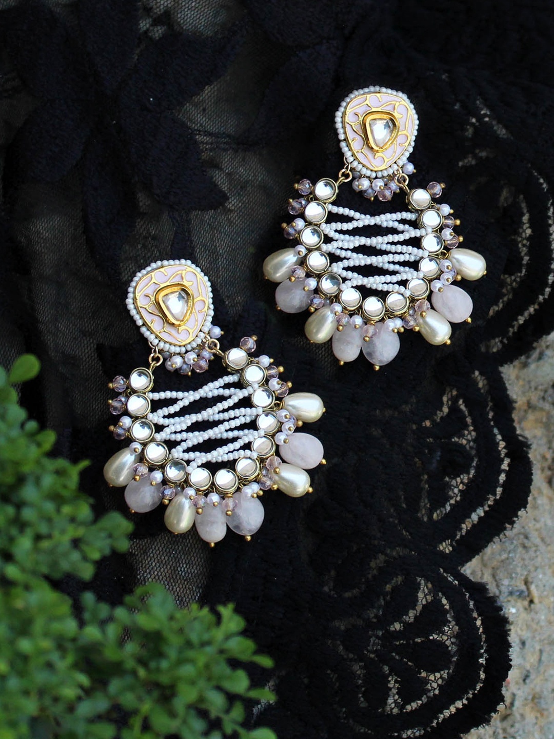 

BeAbhika Artificial Stones and Beads Contemporary Drop Earrings, Gold