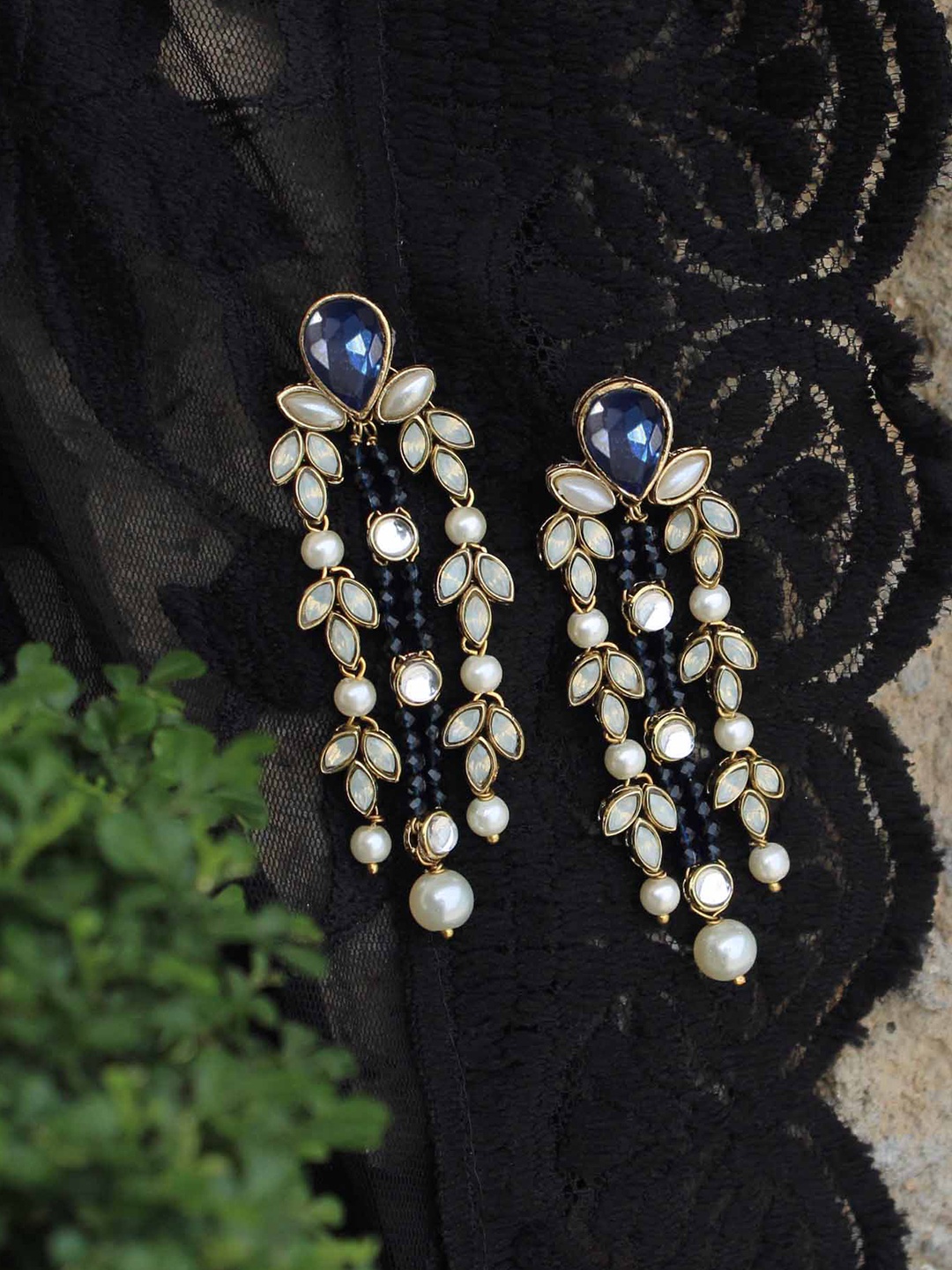

BeAbhika Stones Studded Classic Drop Earrings, Gold
