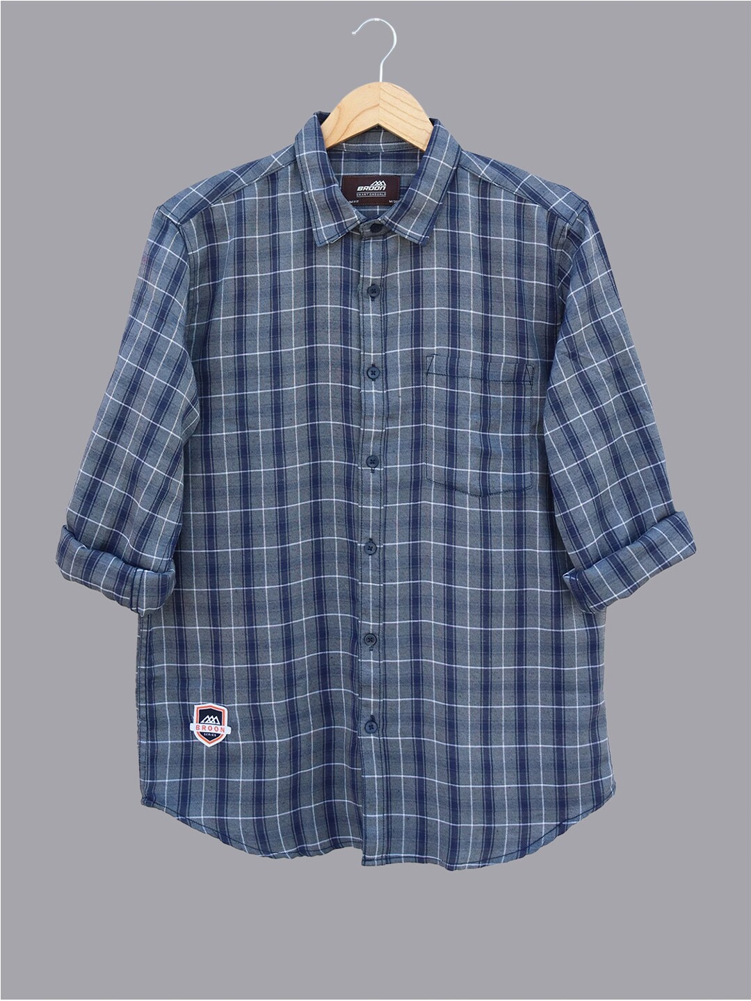 

Broon Slim Fit Tartan Checks Spread Collar Casual Shirt, Grey