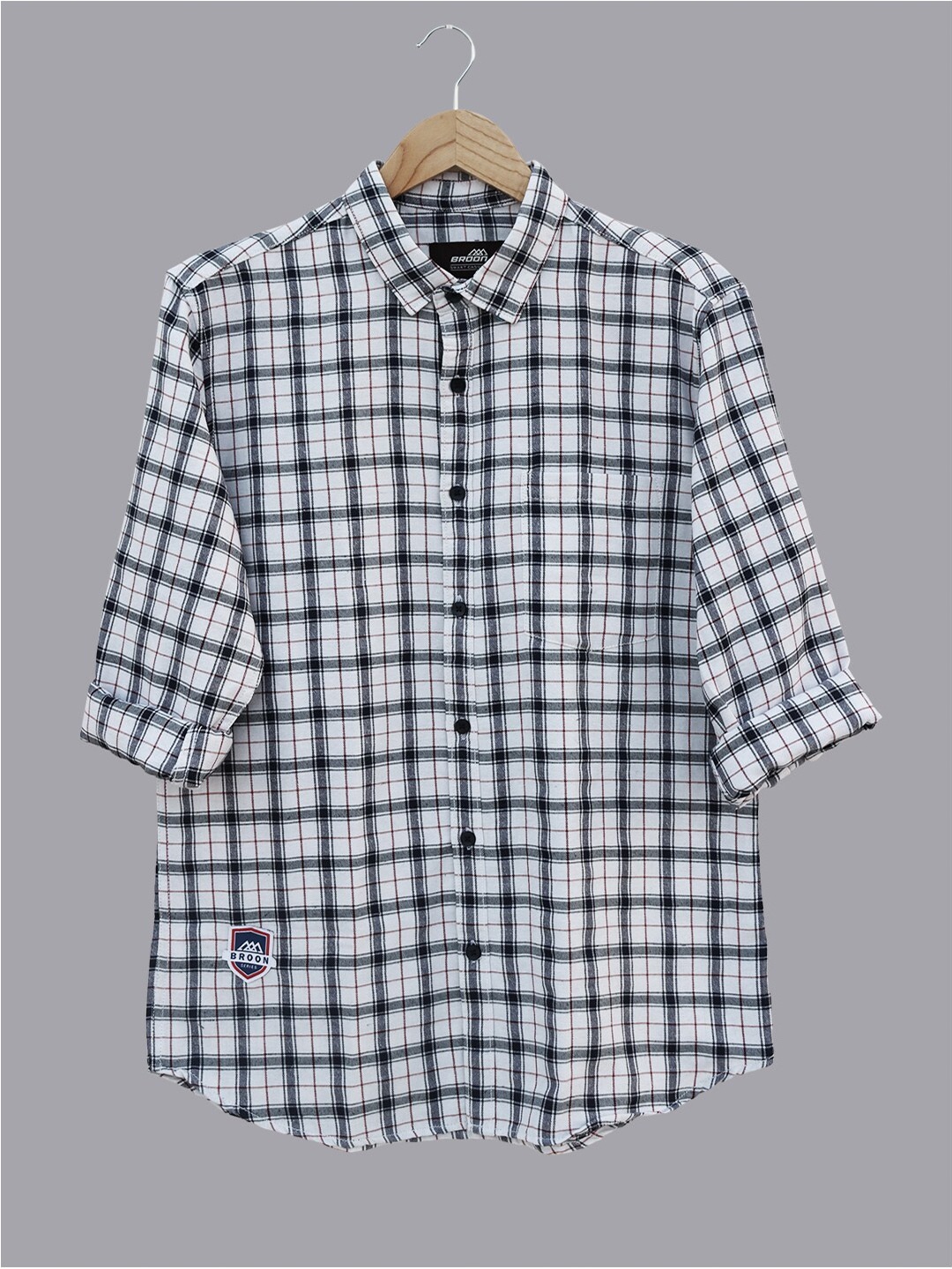 

Broon Slim Fit Tartan Checks Button-Down Collar Casual Shirt, White