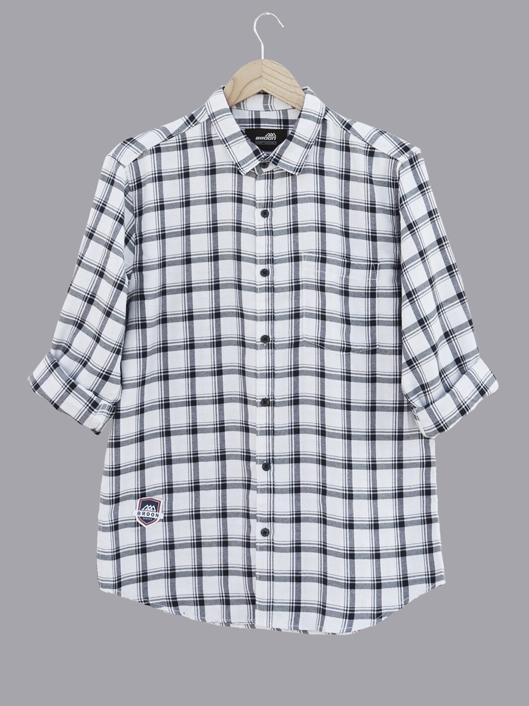 

Broon Slim Fit Tartan Checks Spread Collar Casual Shirt, White