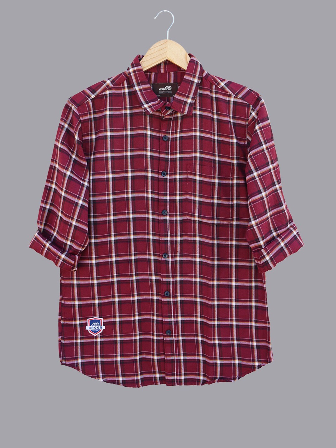 

Broon Slim Fit Tartan Checks Checked Casual Shirt, Maroon