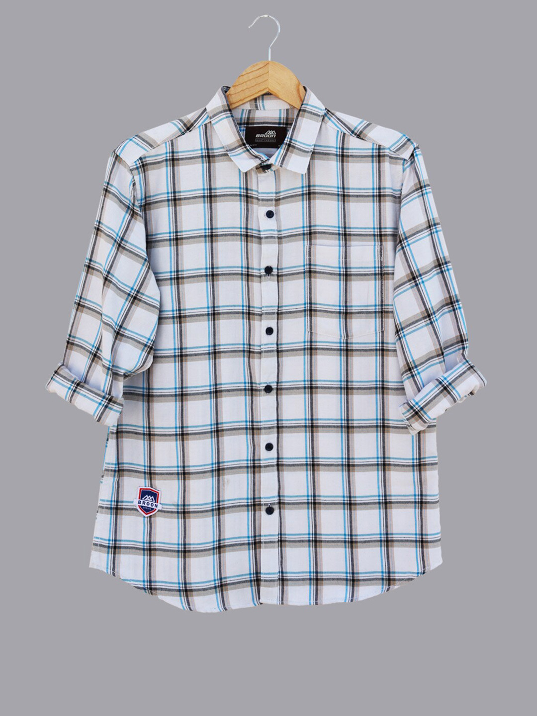 

Broon Slim Fit Tartan Checks Spread Collar Casual Shirt, White