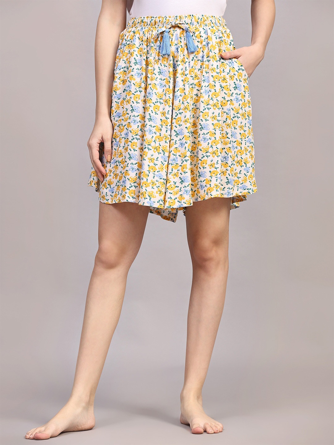 

BStories Women Printed Lounge Shorts, Yellow