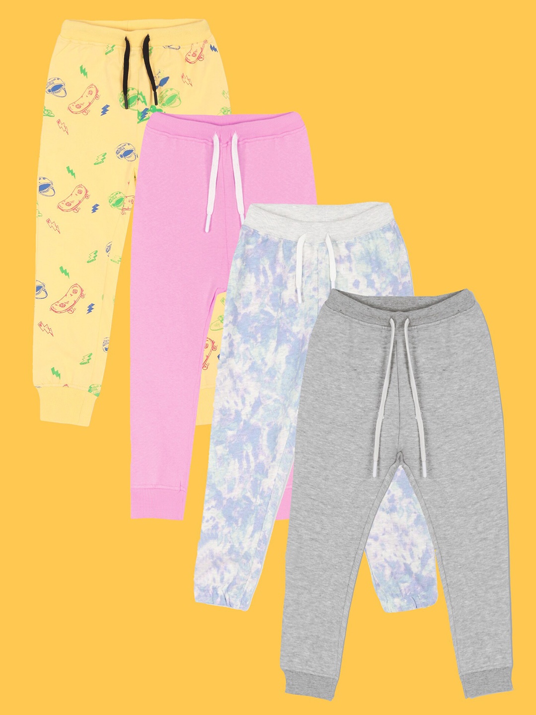

Anthrilo Infant Girls Pack Of 4 Printed Fleece Joggers, Grey