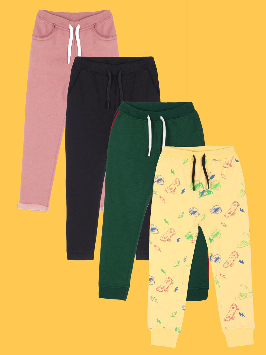 

Anthrilo Infant Girls Pack of 4 Fleece Joggers, Yellow