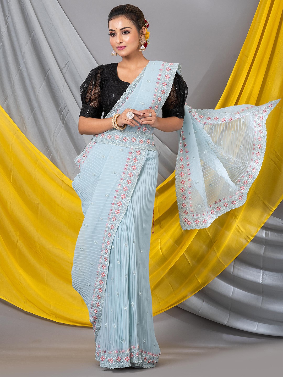 

MAHALASA Embroidered Silk Saree, Blue