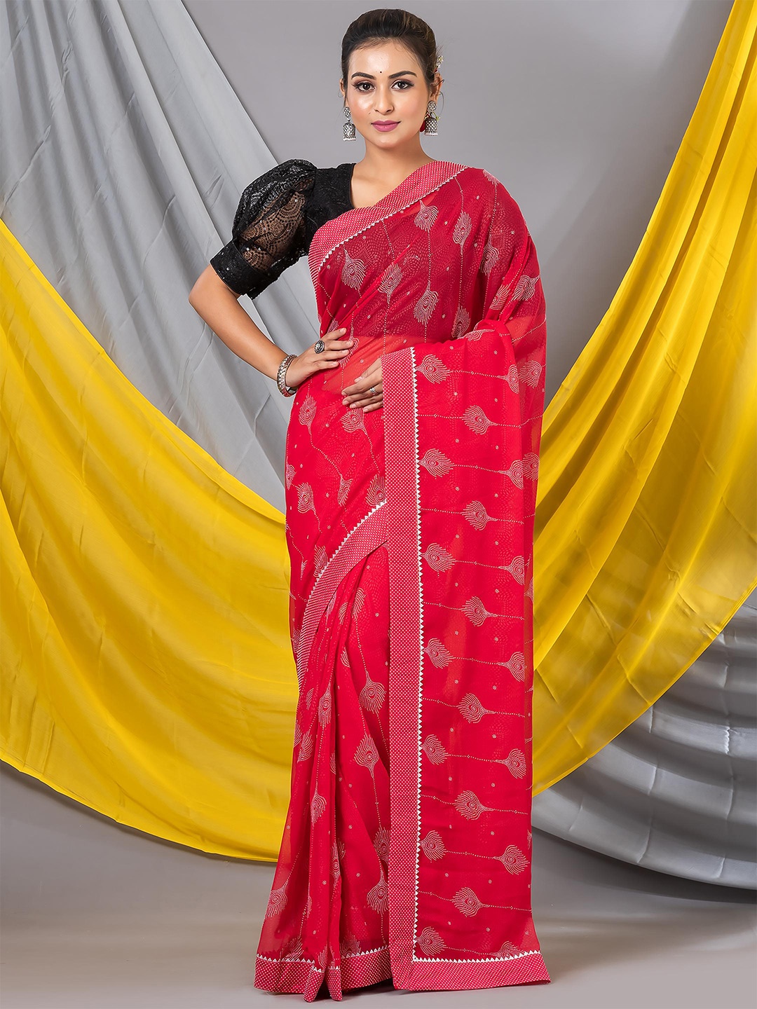 

MAHALASA Embroidered Pure Georgette Saree, Red