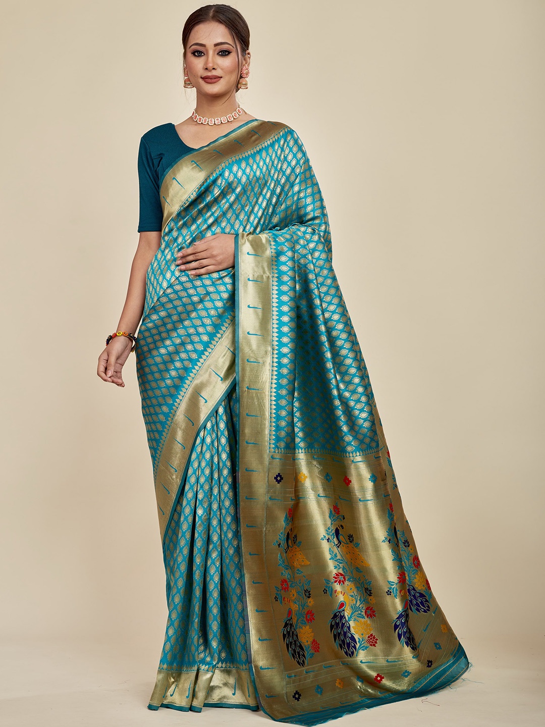 

MAHALASA Woven Design Saree, Sea green