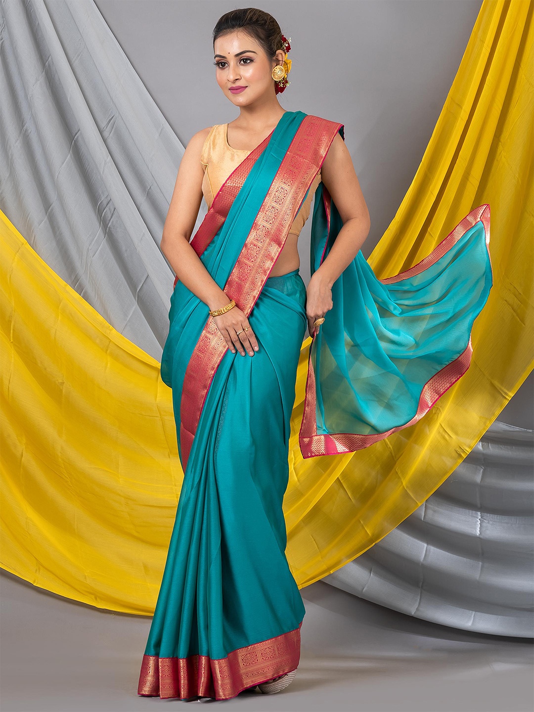 

MAHALASA Woven Design Art Silk Saree, Sea green