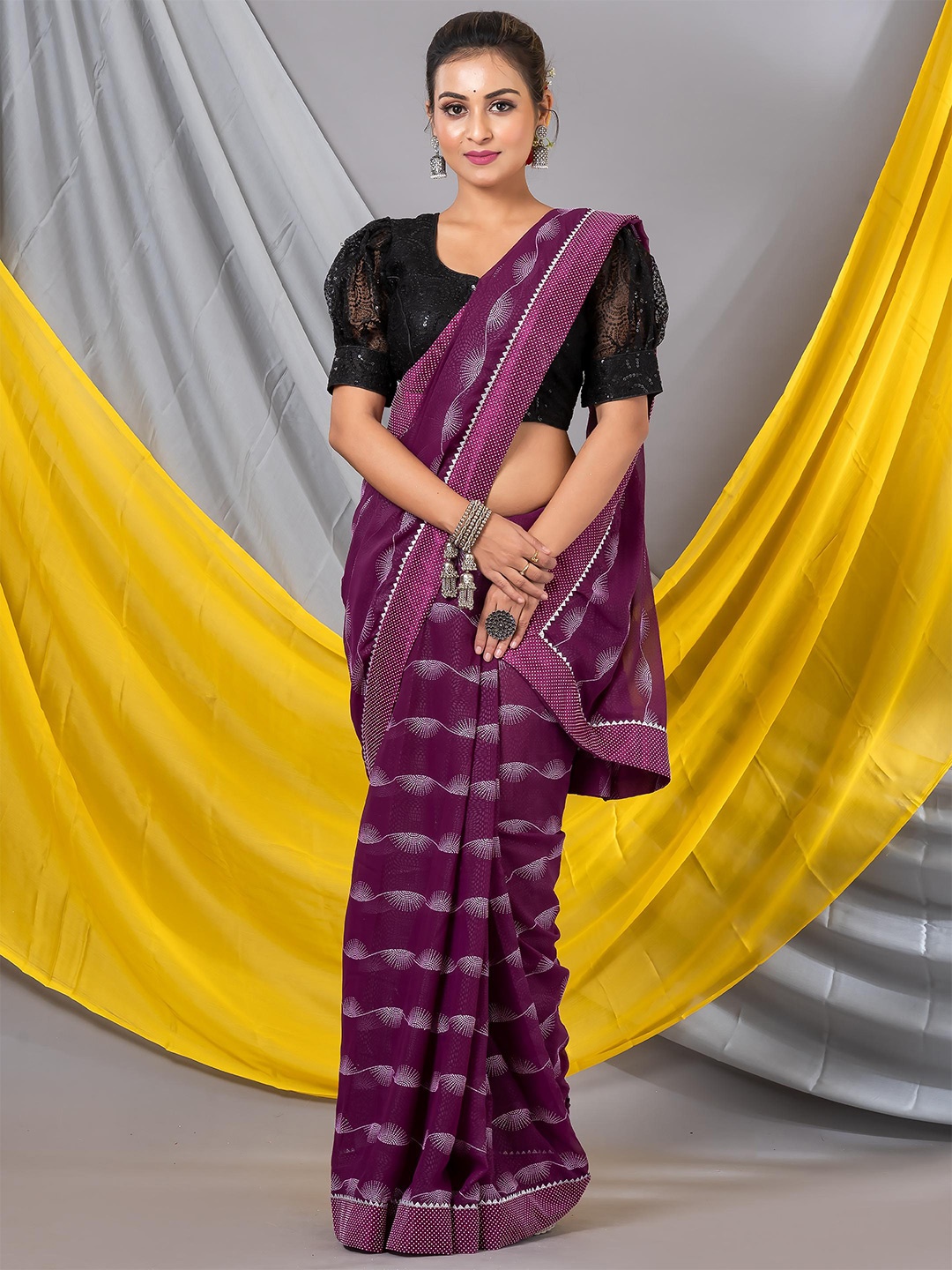 

MAHALASA Embroidered Pure Georgette Saree, Magenta