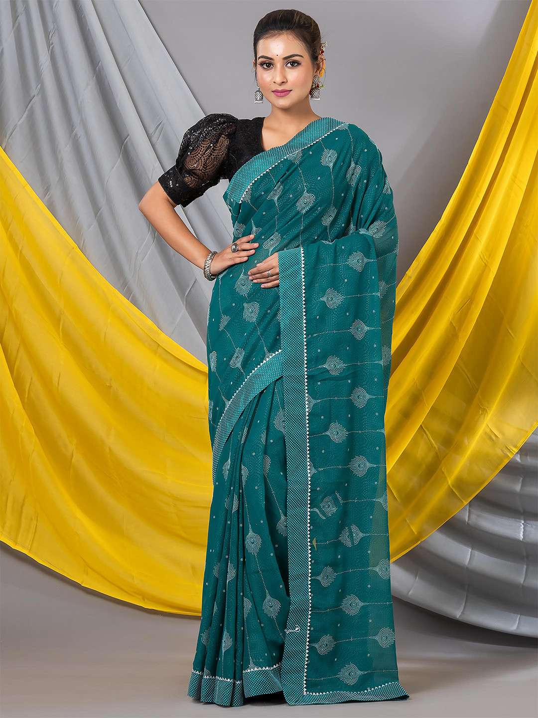 

MAHALASA Embroidered Pure Georgette Saree, Sea green