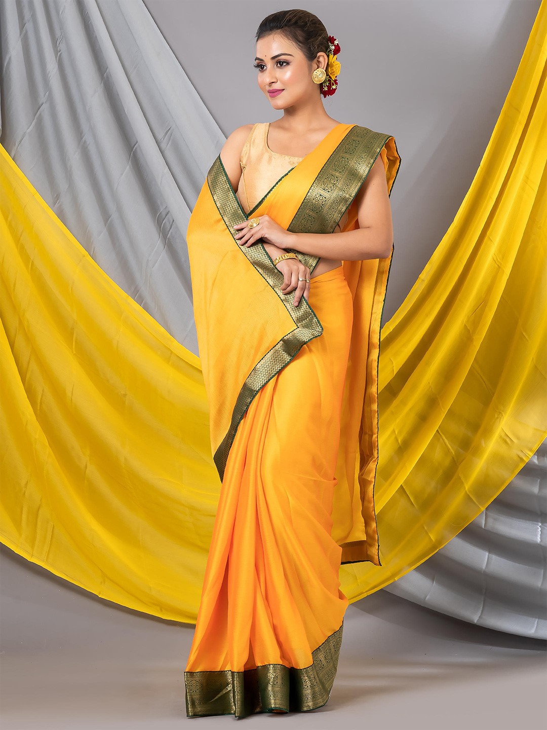 

MAHALASA Woven Design Border Art Silk Saree, Yellow
