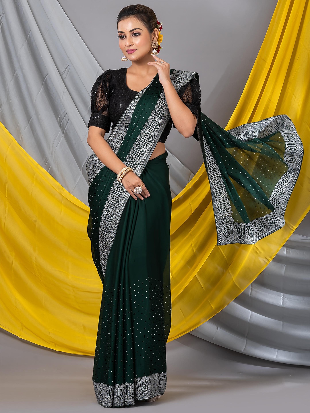 

MAHALASA Embroidered Silk Saree, Olive