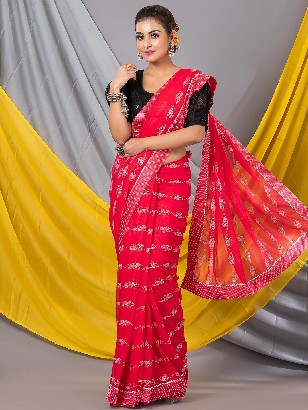 

MAHALASA Embroidered Pure Georgette Saree, Red