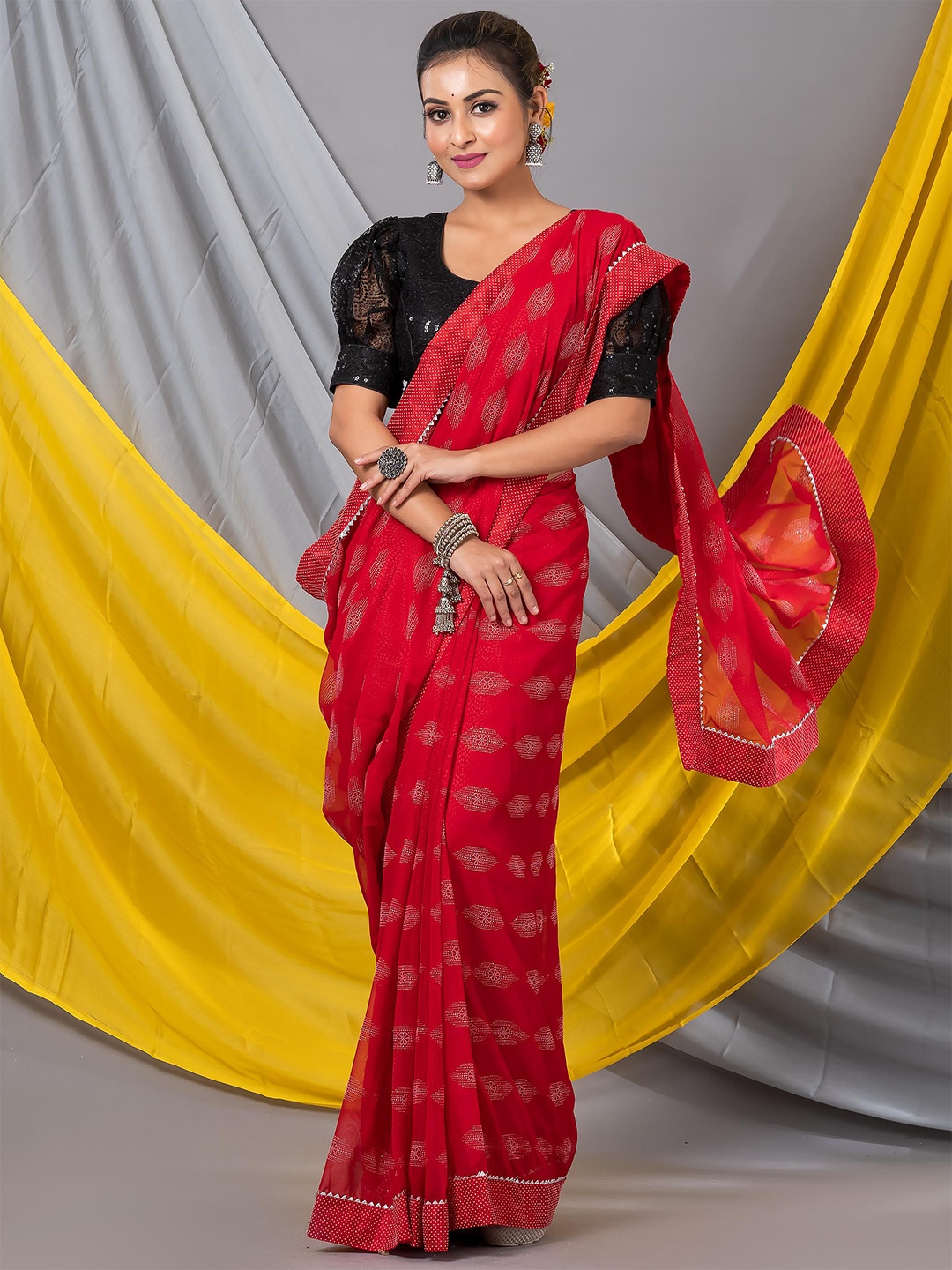 

MAHALASA Ethnic Motifs Pure Georgette Saree, Red
