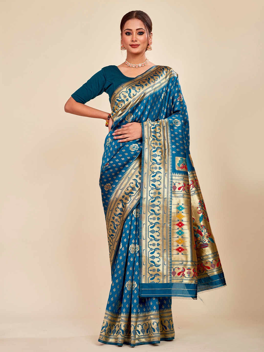 MAHALASA Teal Woven Design Saree