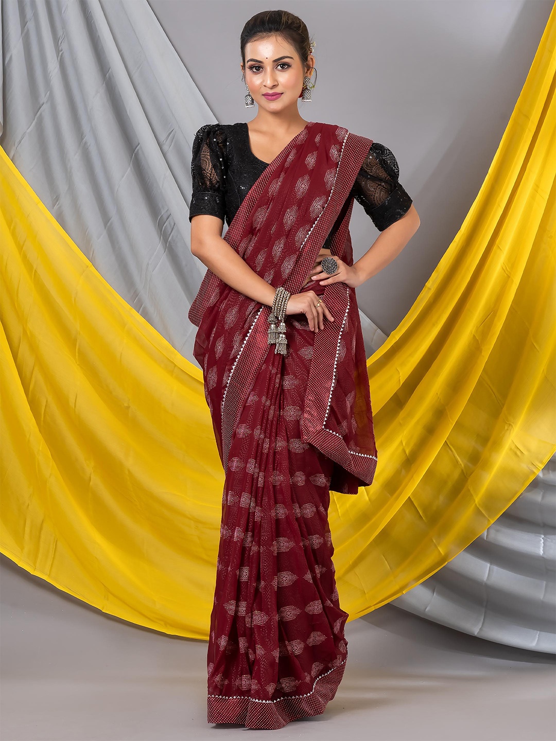 

MAHALASA Embroidered Pure Georgette Saree, Maroon