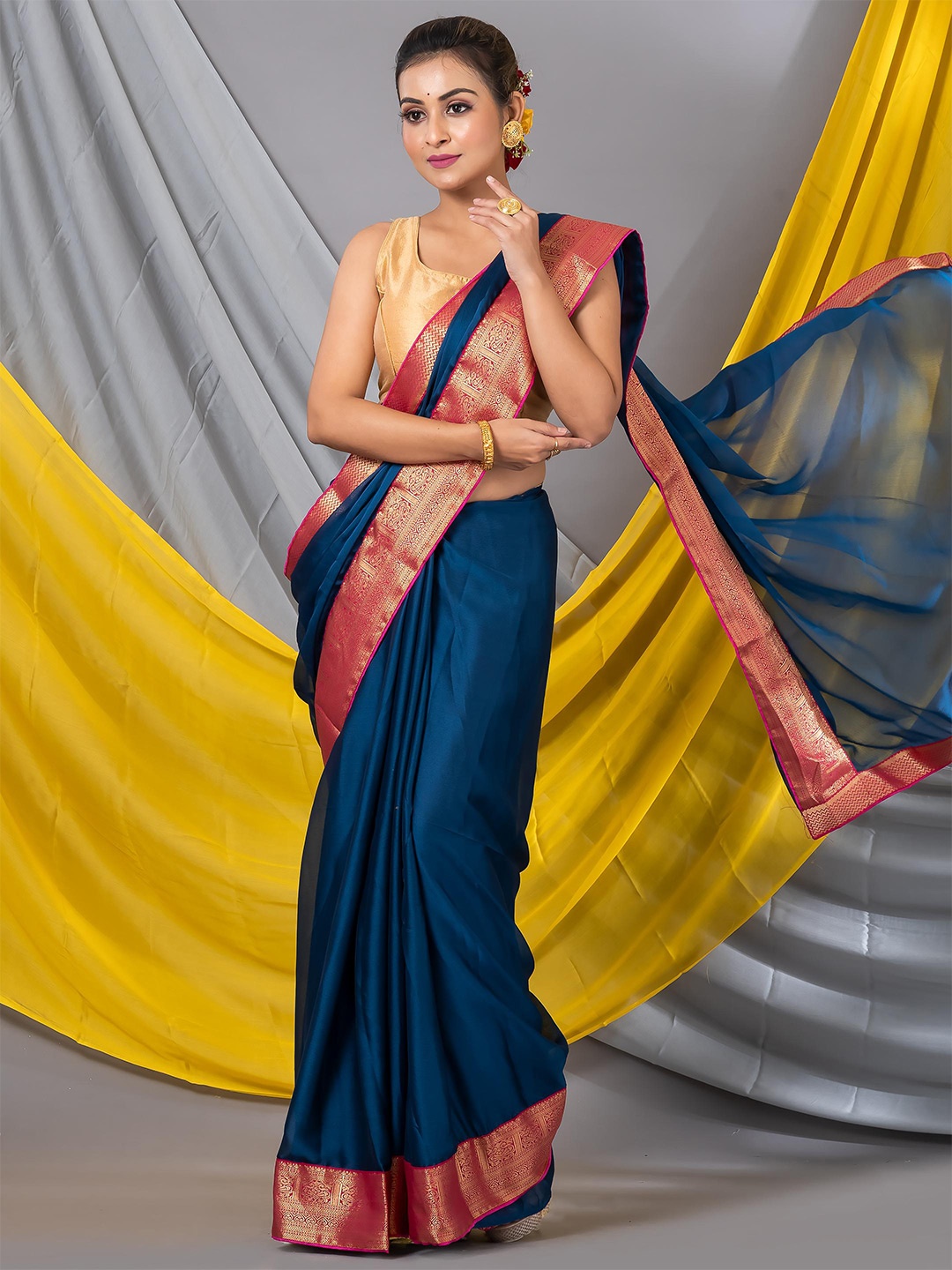 

MAHALASA Art Silk Saree, Teal