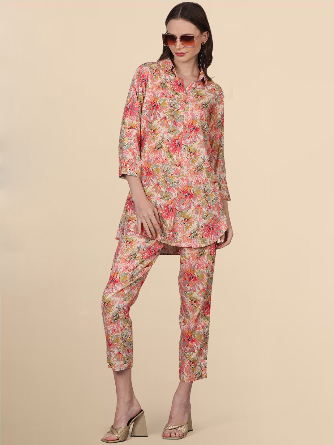 

pinfit Printed Shirt With Trousers Co-Ords, Pink