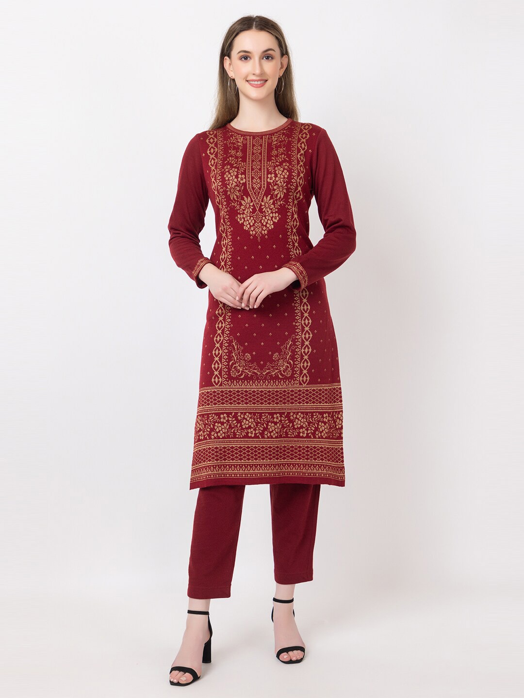 

KEIKO Ethnic Motifs Woven Design Acrylic Kurta, Maroon