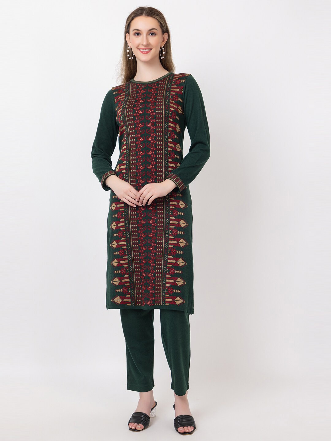 

KEIKO Ethnic Motifs Design Acrylic Sweater Winter Kurta, Green