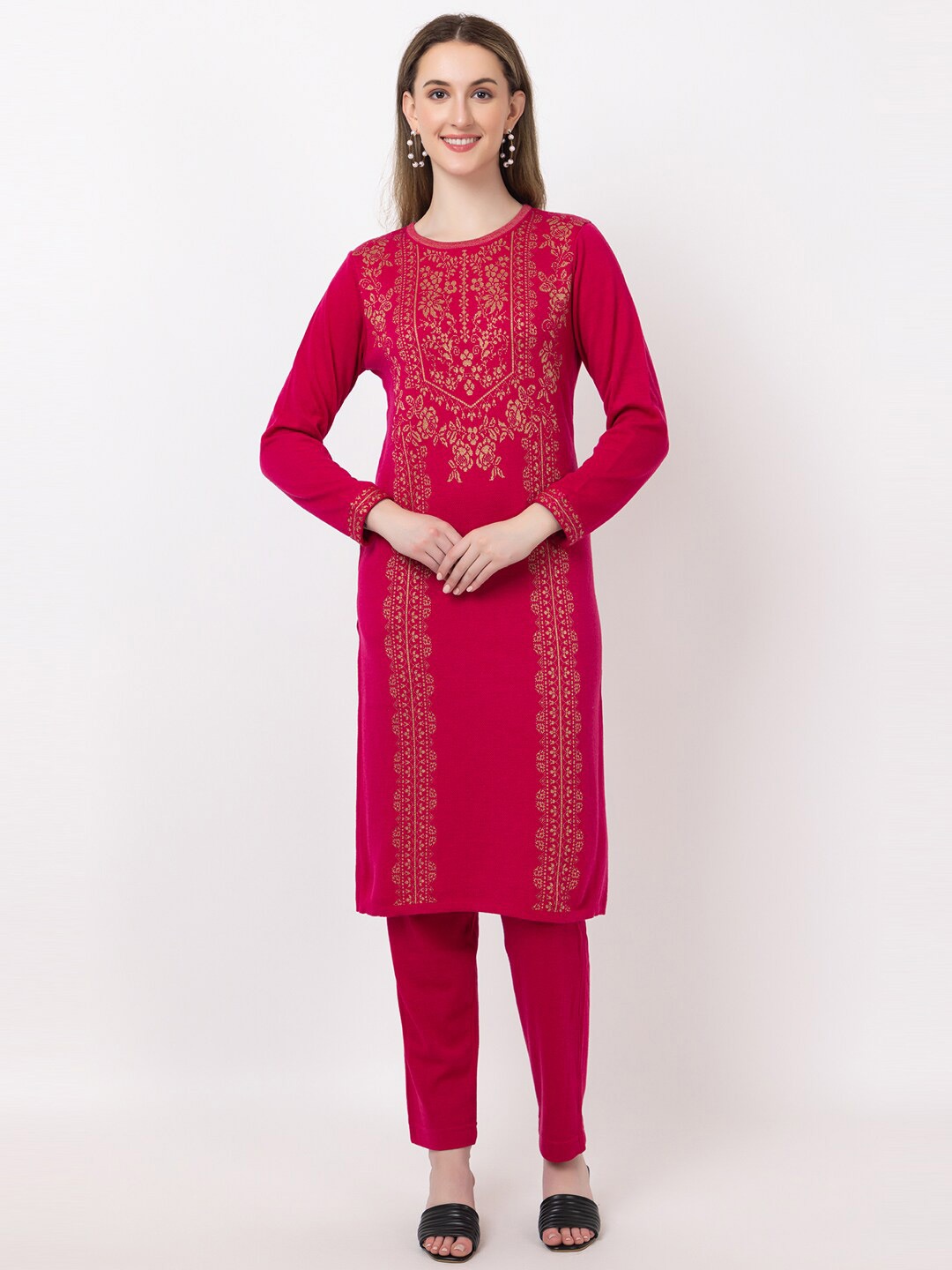 

KEIKO Ethnic Motifs Woven Design Acrylic Kurta, Pink