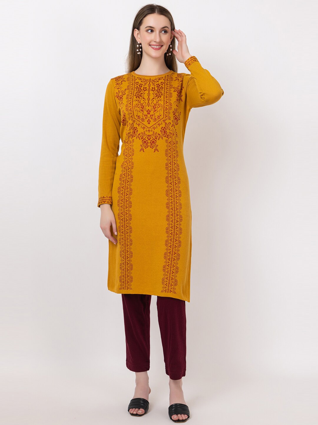 

KEIKO Ethnic Motifs Woven Design Acrylic Kurta, Mustard