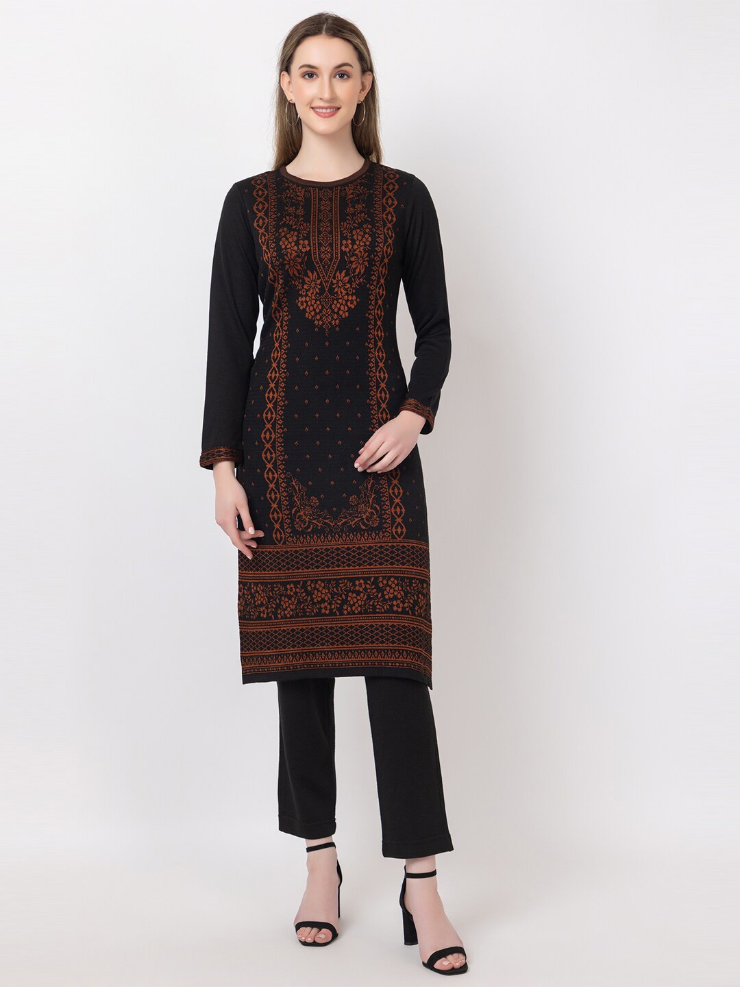 

KEIKO Ethnic Motifs Woven Design Acrylic Kurta, Black