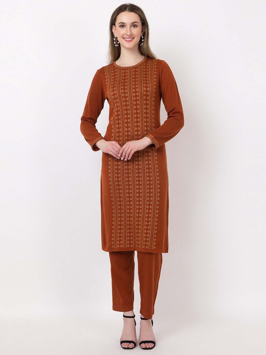 

KEIKO Ethnic Motifs Design Acrylic Sweater Winter Kurta, Rust