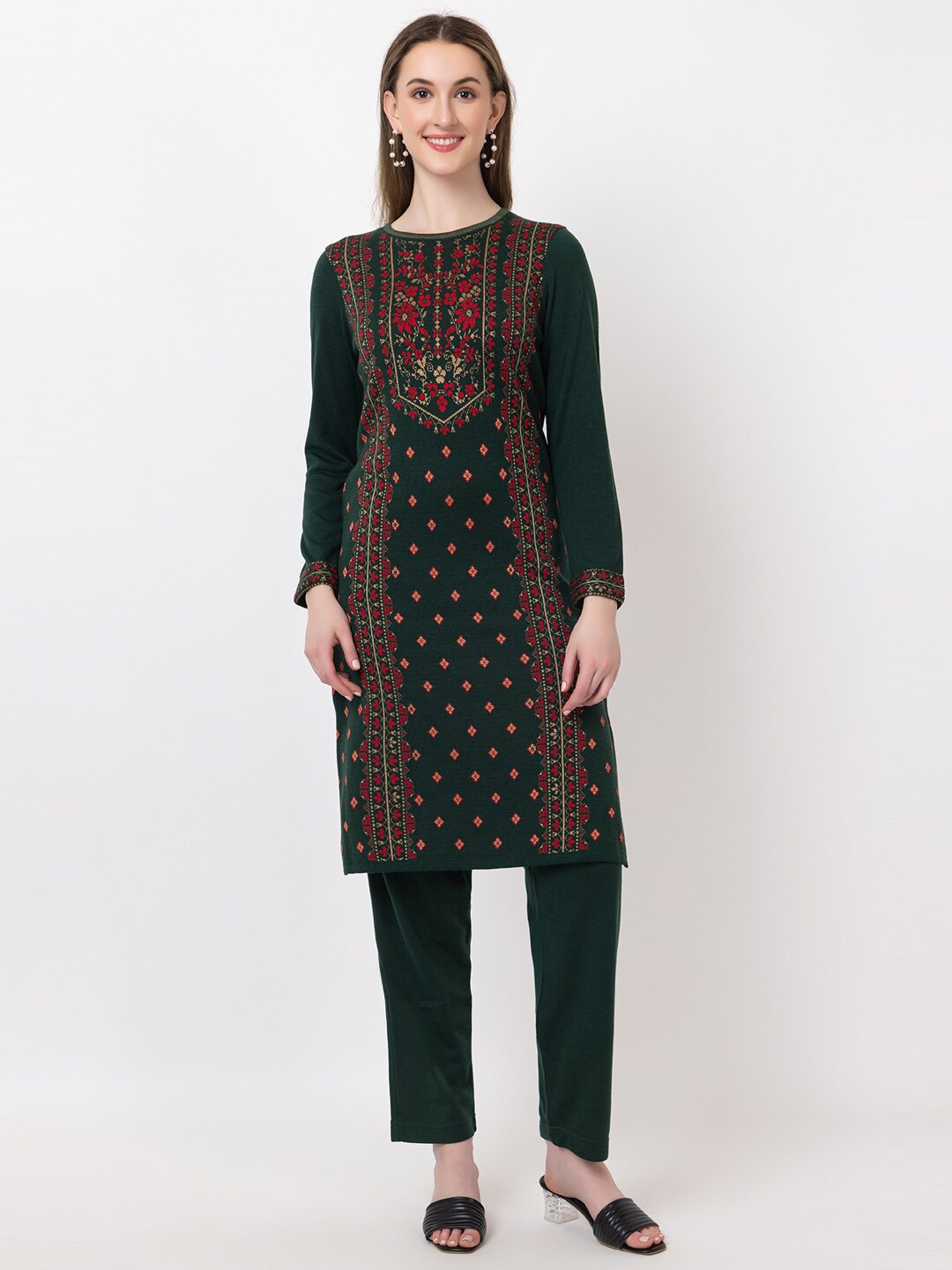 

KEIKO Ethnic Motifs Woven Design Acrylic Kurta, Green