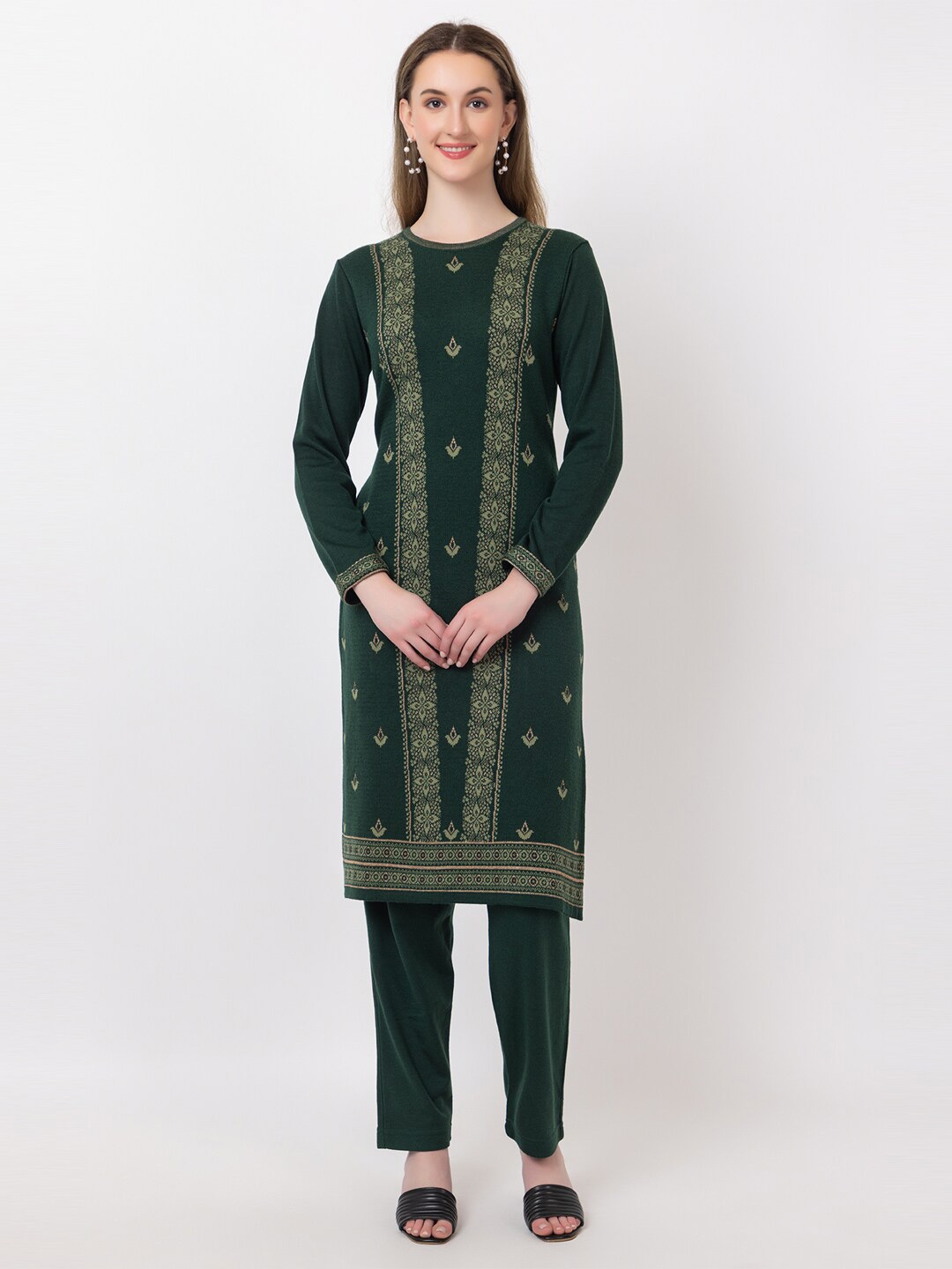 

KEIKO Ethnic Motifs Woven Design Acrylic Kurta, Green