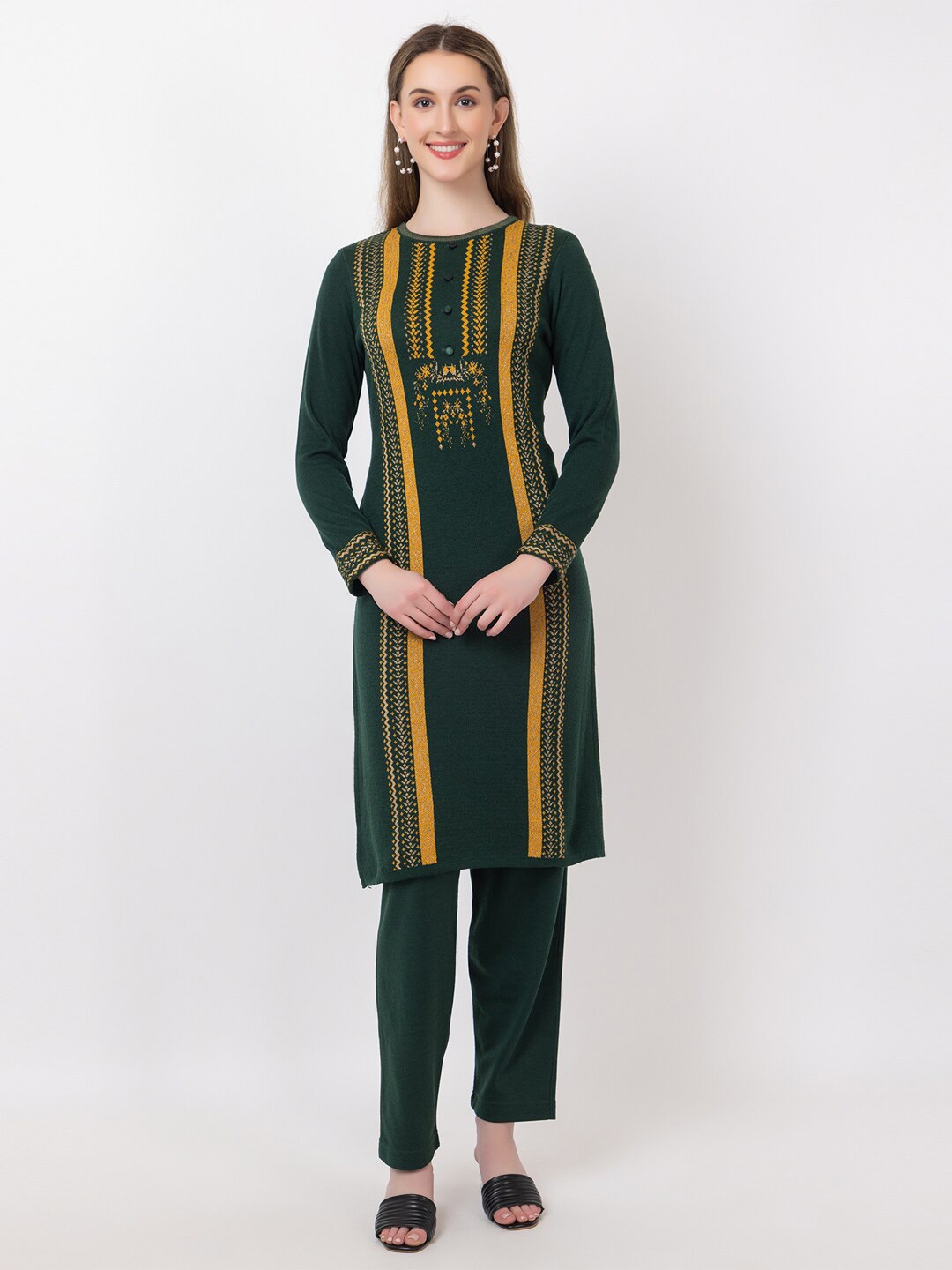 

KEIKO Ethnic Motifs Woven Design Acrylic Kurta, Green