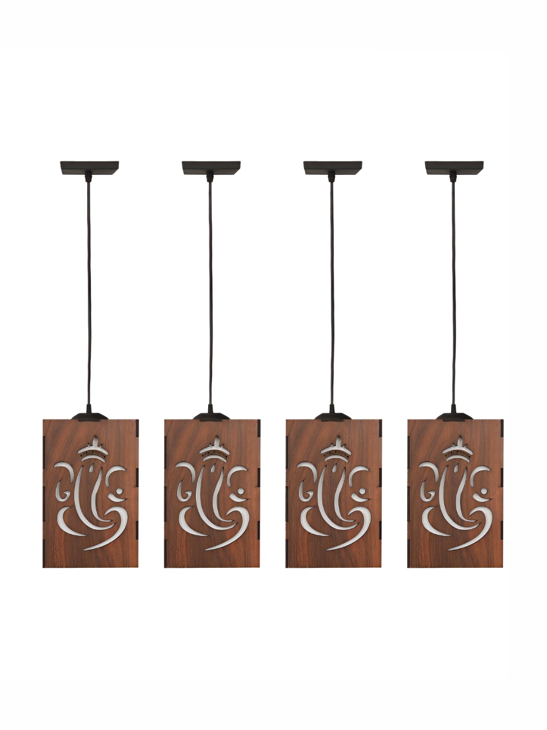 

Gojeeva Brown and White 4 Pieces Ganesh Wooden Traditional Rectangular Ceiling Lamps
